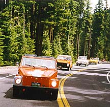 A group of VW Things cruising around Crater Lake